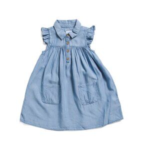 TAHARI Blue Toddler Girls Flutter Sleeve Denim Dress